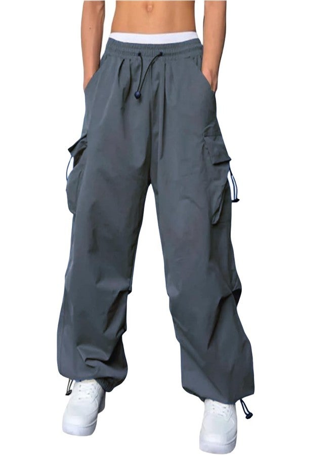 WZIKAI Men's Baggy Cargo Pants Casual Parachute Cargo Pants Loose Fit Hip Hop Harem Pants with Pockets Gray XXXL - Image 2